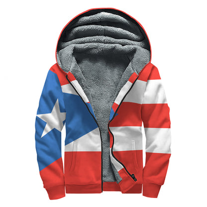 Puerto Rican Flag Print Sherpa Lined Zip Up Hoodie