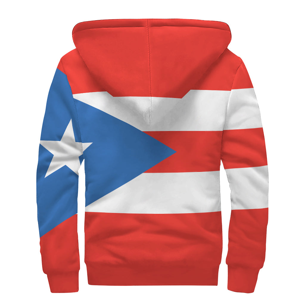 Puerto Rican Flag Print Sherpa Lined Zip Up Hoodie