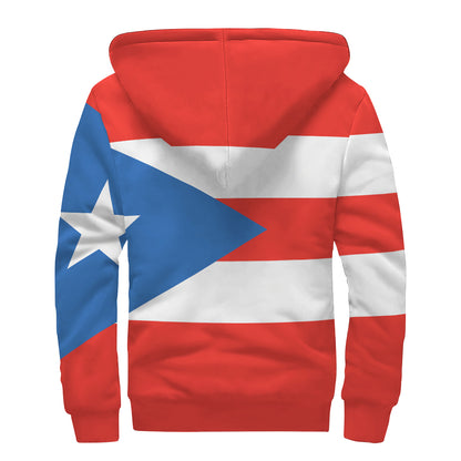 Puerto Rican Flag Print Sherpa Lined Zip Up Hoodie