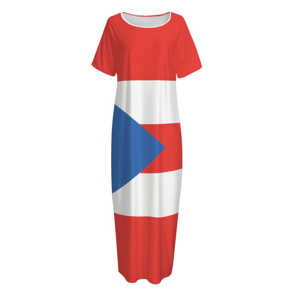 Puerto Rican Flag Print Short Sleeve Long Nightdress