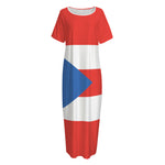 Puerto Rican Flag Print Short Sleeve Long Nightdress