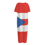 Puerto Rican Flag Print Short Sleeve Long Nightdress
