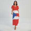 Puerto Rican Flag Print Short Sleeve Maxi Dress