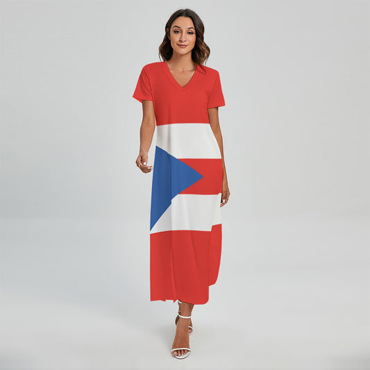 Puerto Rican Flag Print Short Sleeve Maxi Dress