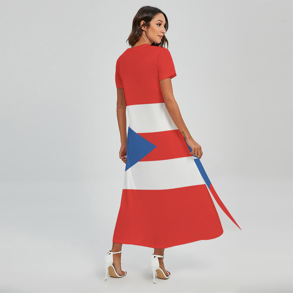 Puerto Rican Flag Print Short Sleeve Maxi Dress