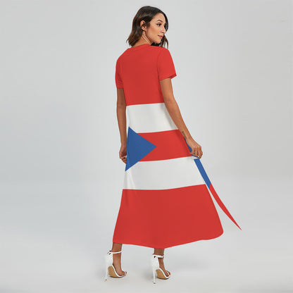 Puerto Rican Flag Print Short Sleeve Maxi Dress