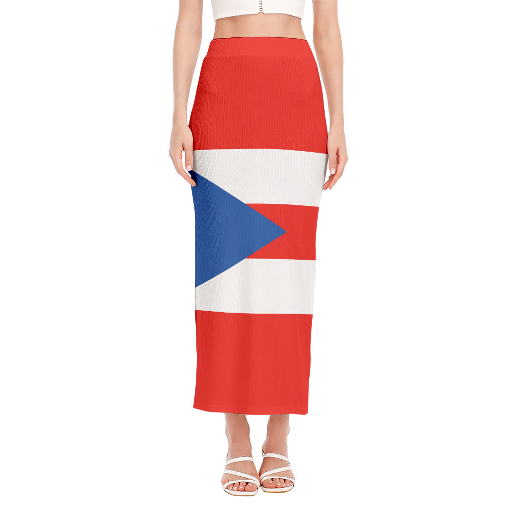 Puerto Rican Flag Print Side Slit Maxi Skirt