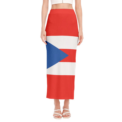 Puerto Rican Flag Print Side Slit Maxi Skirt