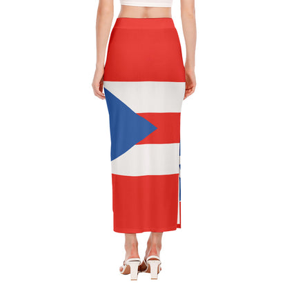 Puerto Rican Flag Print Side Slit Maxi Skirt
