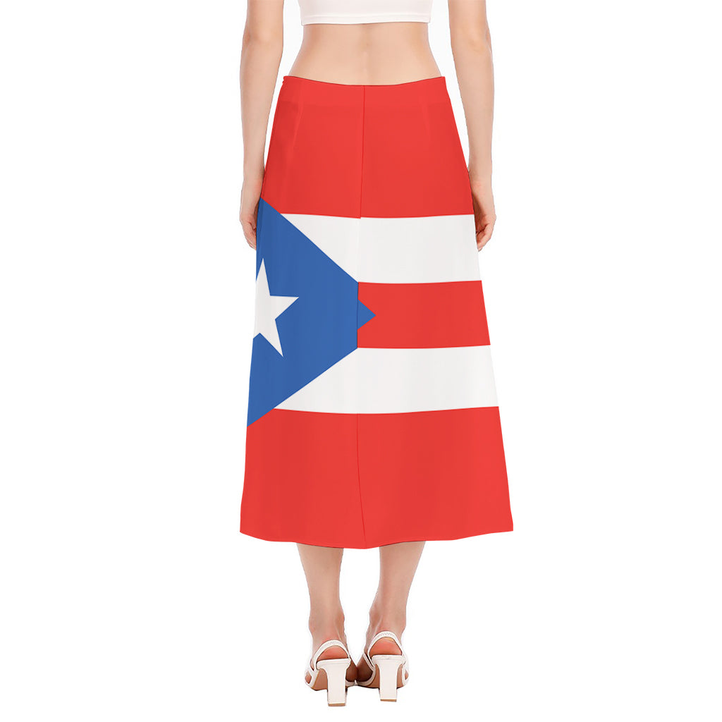 Puerto Rican Flag Print Side Slit Midi Skirt