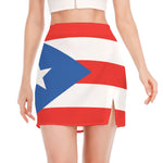 Puerto Rican Flag Print Side Slit Mini Skirt