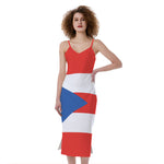 Puerto Rican Flag Print Slim Fit Midi Cami Dress