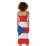 Puerto Rican Flag Print Slim Fit Midi Cami Dress