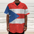 Puerto Rican Flag Print Textured Short Sleeve Shirt