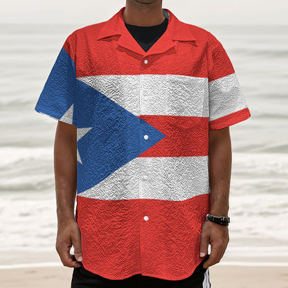 Puerto Rican Flag Print Textured Short Sleeve Shirt