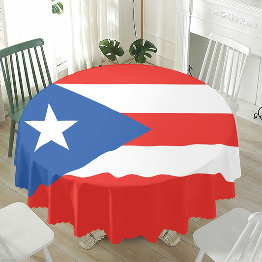 Puerto Rican Flag Print Waterproof Round Tablecloth