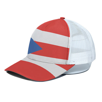 Puerto Rican Flag Print White Mesh Trucker Cap