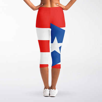 Puerto Rican Flag Print Women's Capri Leggings