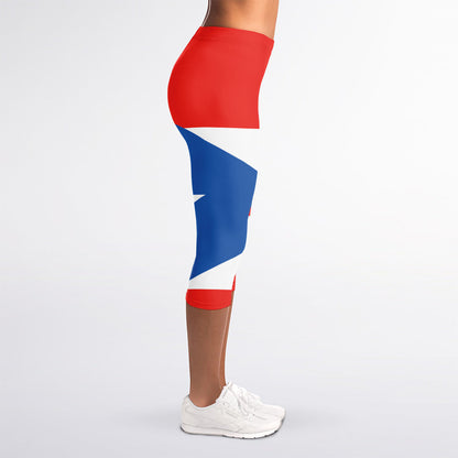 Puerto Rican Flag Print Women's Capri Leggings