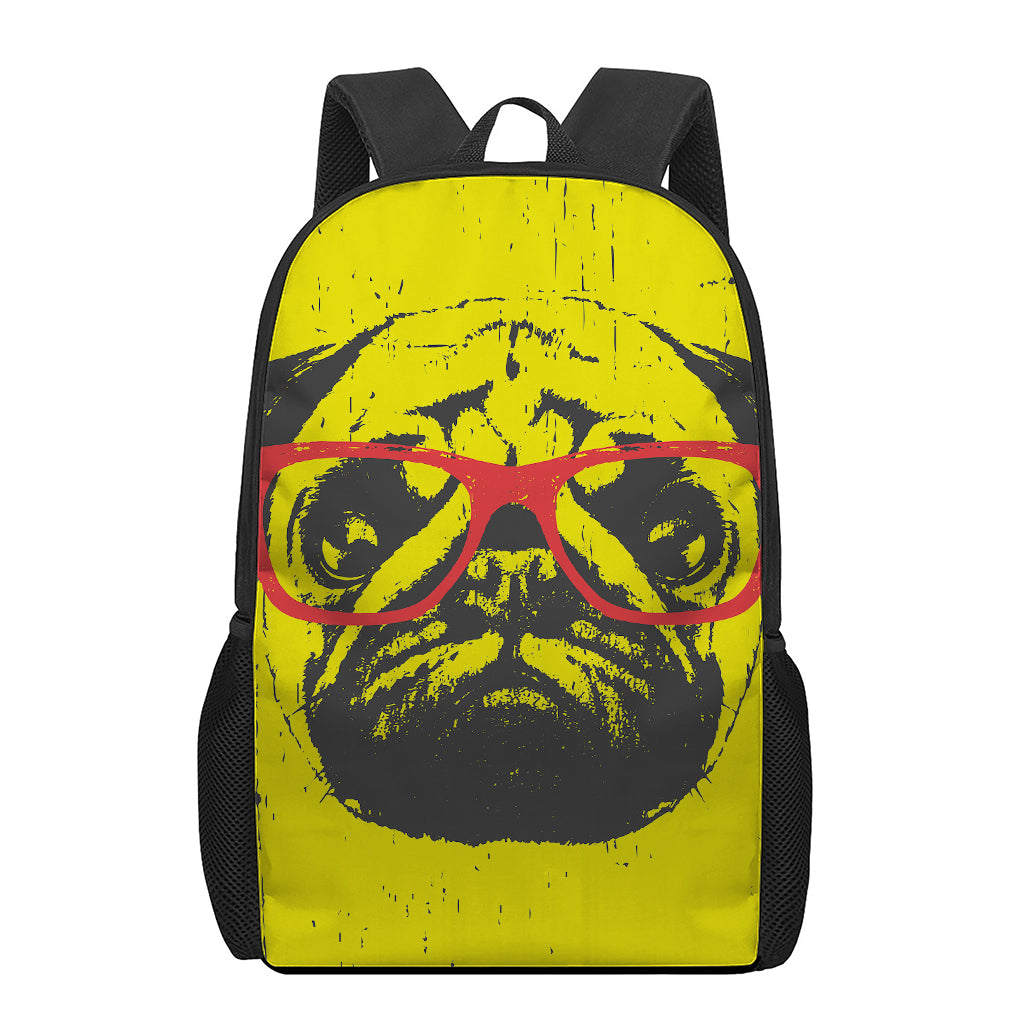 Pug With Glasses Portrait Print 17 Inch Backpack