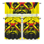 Pug With Glasses Portrait Print 3 Piece Kitchen Curtains