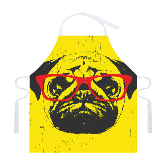 Pug With Glasses Portrait Print Adjustable Apron