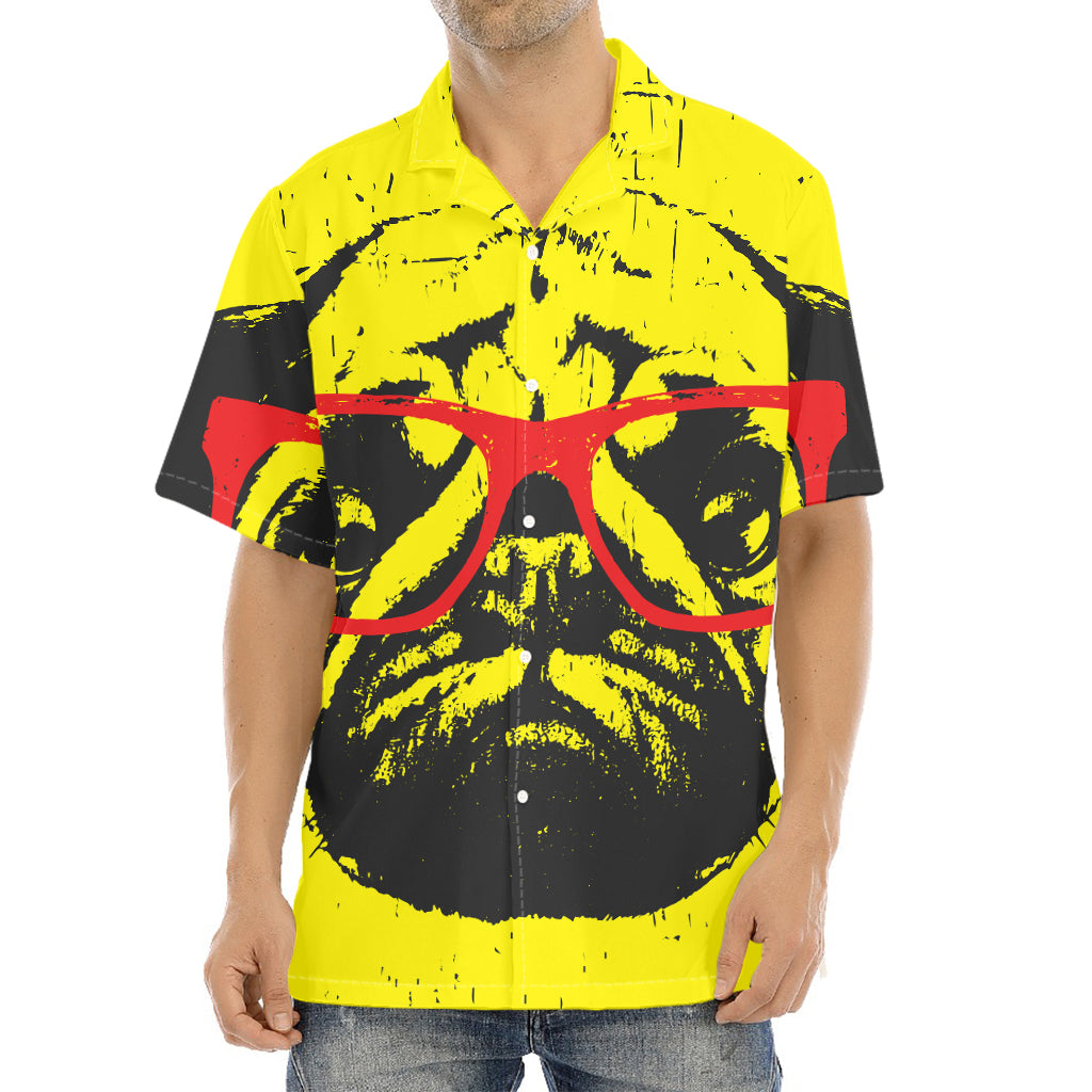 Pug With Glasses Portrait Print Aloha Shirt