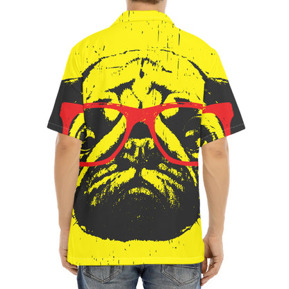Pug With Glasses Portrait Print Aloha Shirt