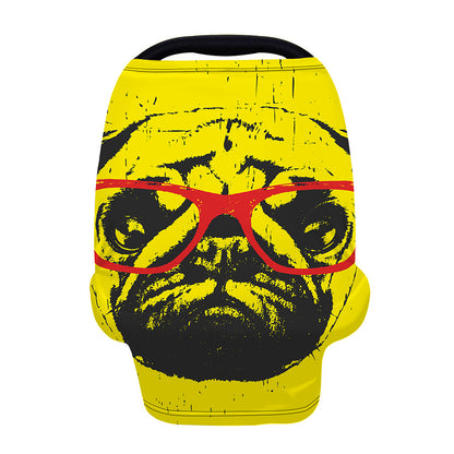 Pug With Glasses Portrait Print Baby Seat Cover