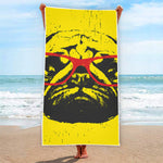 Pug With Glasses Portrait Print Beach Towel