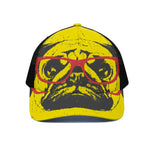 Pug With Glasses Portrait Print Black Mesh Trucker Cap