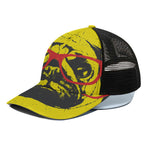 Pug With Glasses Portrait Print Black Mesh Trucker Cap