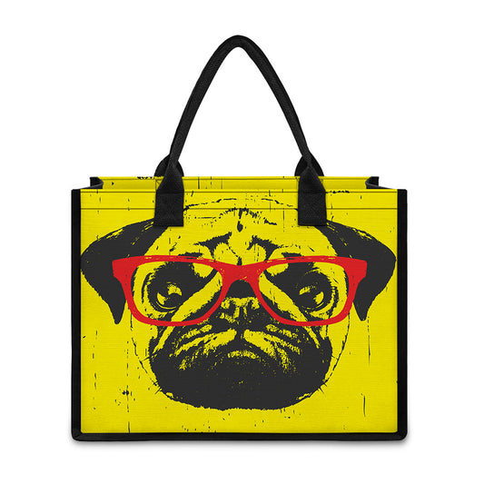 Pug With Glasses Portrait Print Canvas Tote Bag