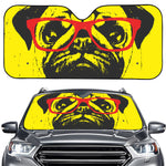 Pug With Glasses Portrait Print Car Windshield Sun Shade