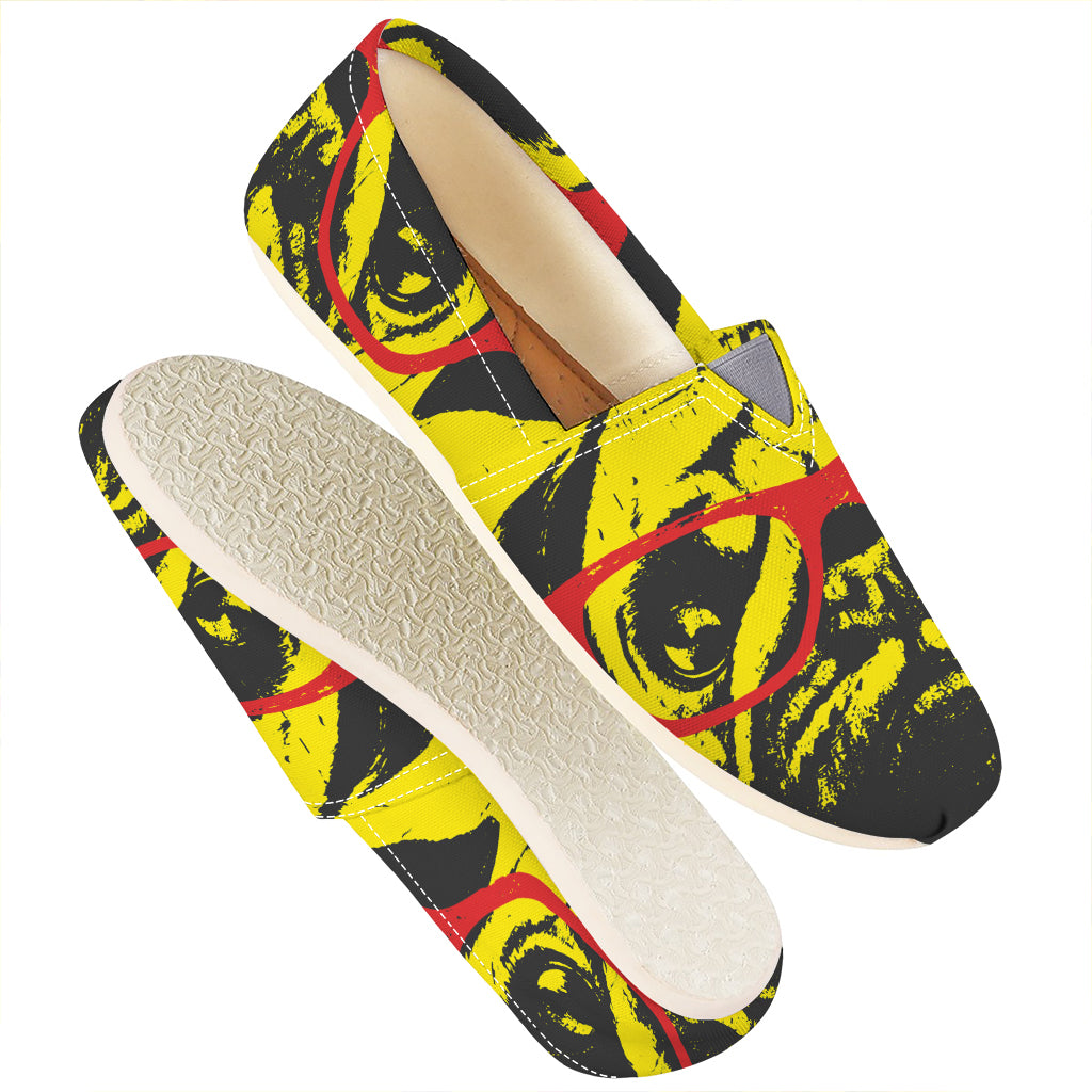 Pug With Glasses Portrait Print Casual Shoes