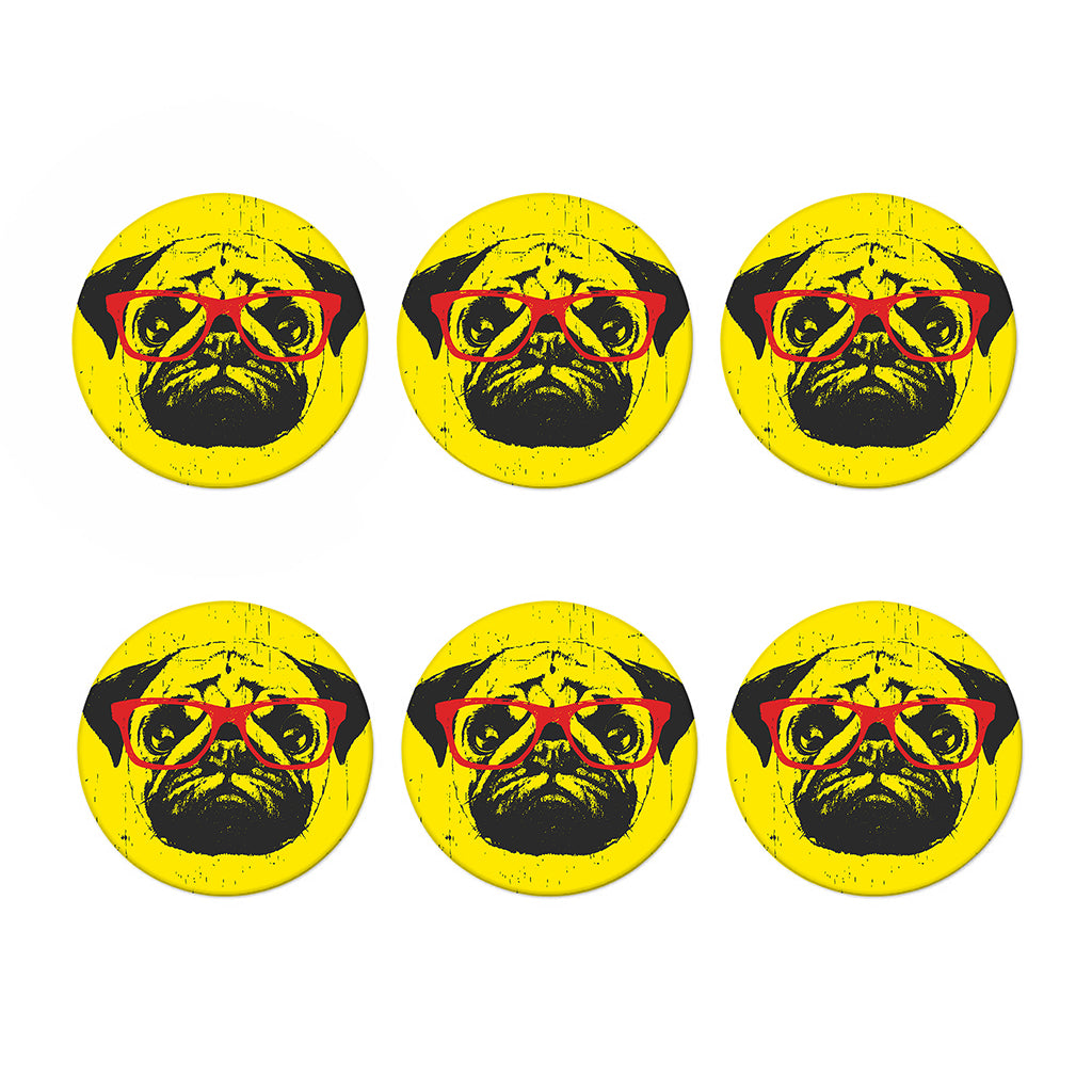 Pug With Glasses Portrait Print Coaster Set