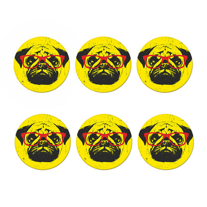 Pug With Glasses Portrait Print Coaster Set