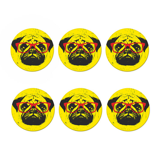 Pug With Glasses Portrait Print Coaster Set