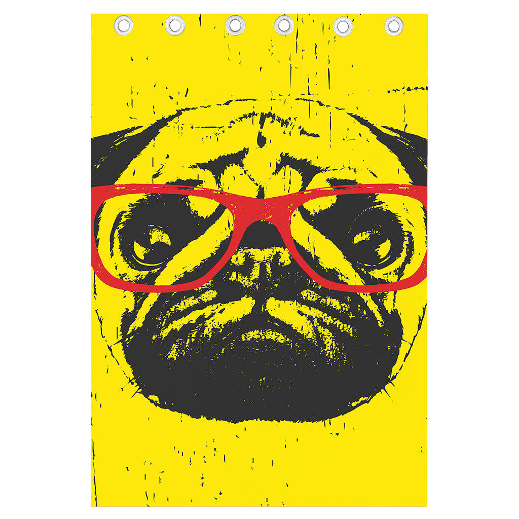 Pug With Glasses Portrait Print Curtain