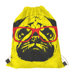 Pug With Glasses Portrait Print Drawstring Bag