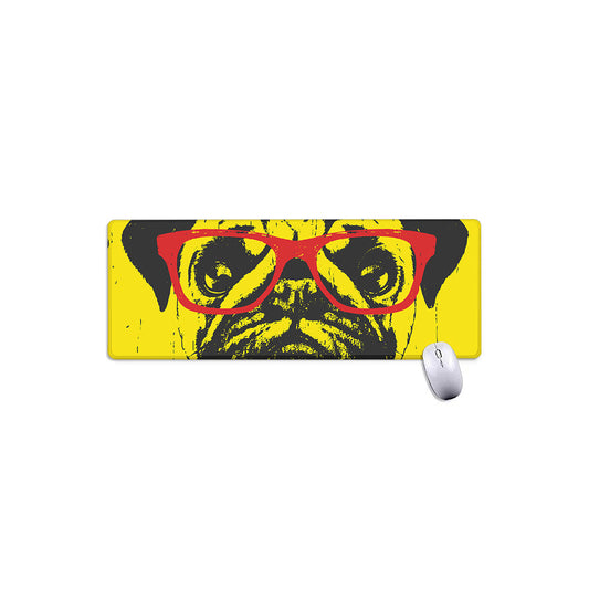 Pug With Glasses Portrait Print Extended Mouse Pad