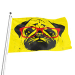 Pug With Glasses Portrait Print Flag