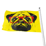 Pug With Glasses Portrait Print Flag