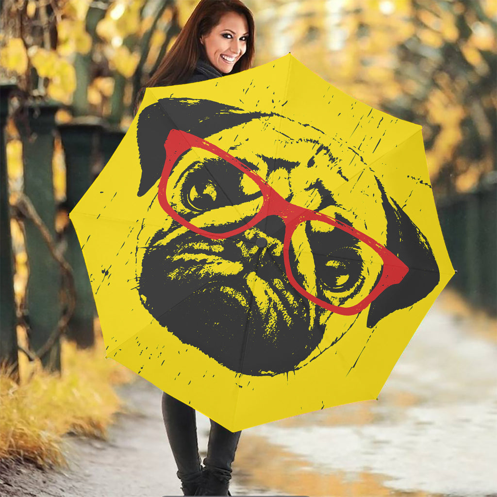 Pug With Glasses Portrait Print Foldable Umbrella