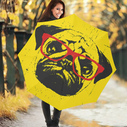Pug With Glasses Portrait Print Foldable Umbrella