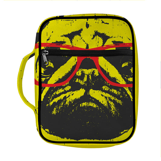 Pug With Glasses Portrait Print Front Pocket Bible Bag