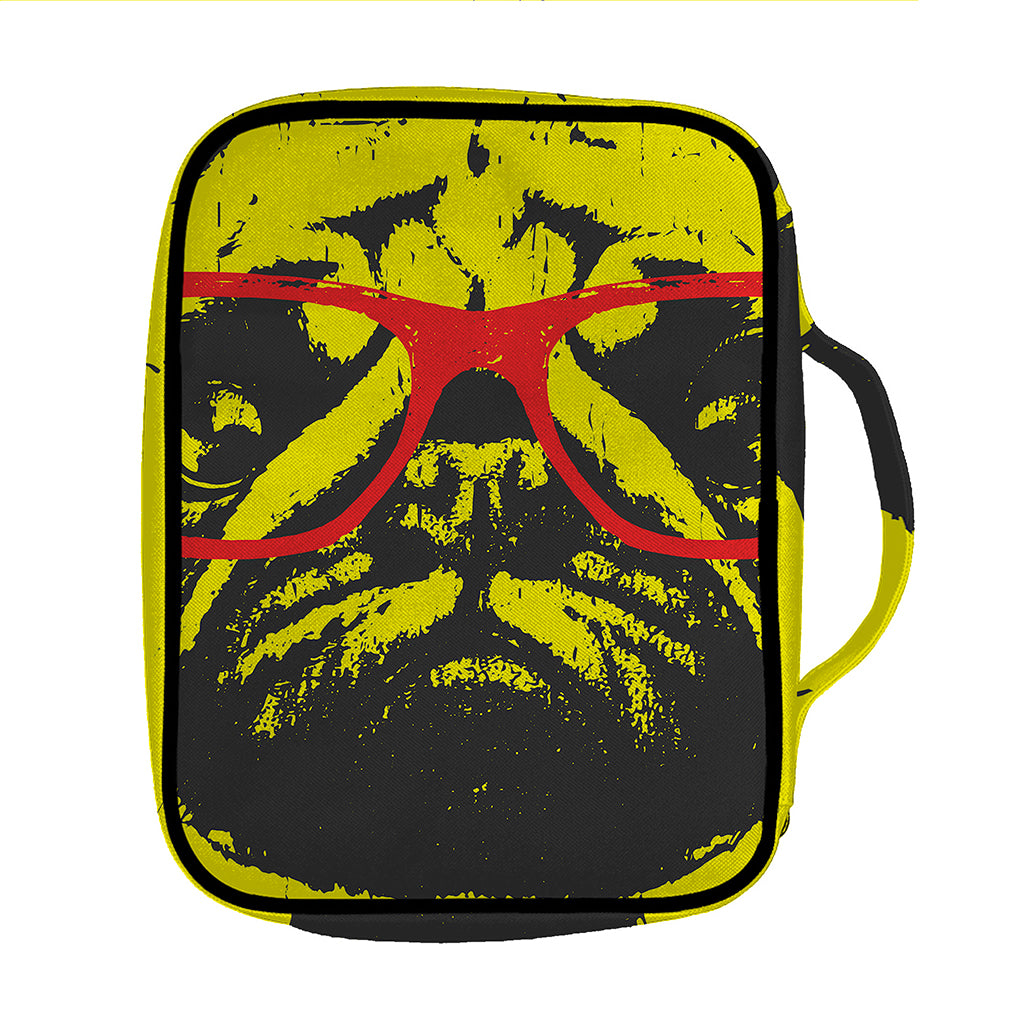 Pug With Glasses Portrait Print Front Pocket Bible Bag
