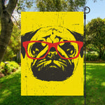 Pug With Glasses Portrait Print Garden Flag