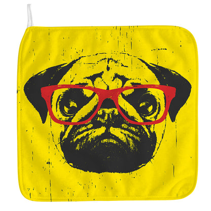Pug With Glasses Portrait Print Hand Towel