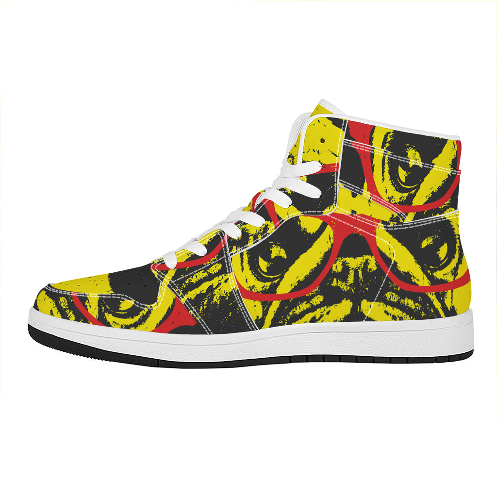 Pug With Glasses Portrait Print High Top Leather Sneakers